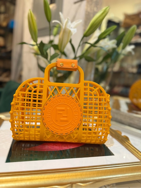 Fendi Handbags - Fendi Yellow-Orange Lattice Logo Tote